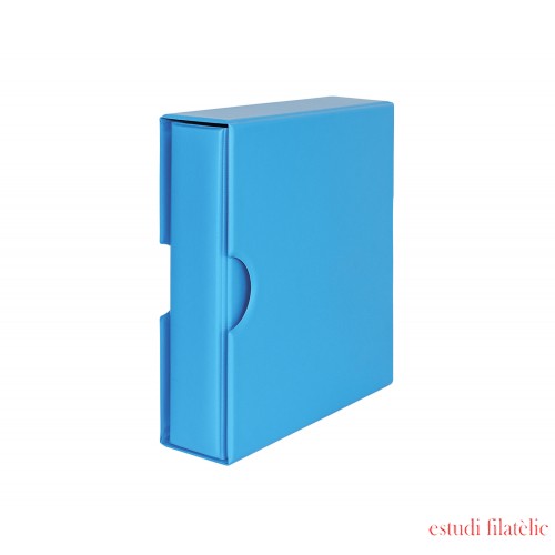 Lindner S3542-5 Carpeta de anillas (azul) acolchada de plástico con mecanismo estándar de 4 anillos y funda a juego.