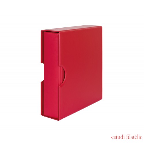 Lindner S3542-1 Carpeta de anillas (rojo) acolchada de plástico con mecanismo estándar de 4 anillos y funda a juego