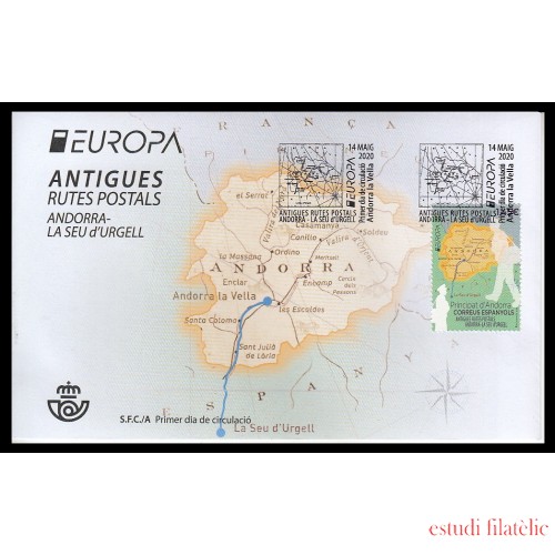 Andorra Española 496 2020 Antiguas Rutas Postales SPD Sobre Primer día