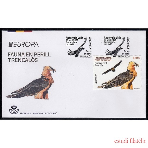 Andorra Española 512 2021 Europa Fauna en peligro Águila SPD Sobre Primer día