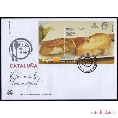 España Spain 5515 2021 Gastronomía Catalunya Pa amb tomàquet SPD Sobre Primer Día