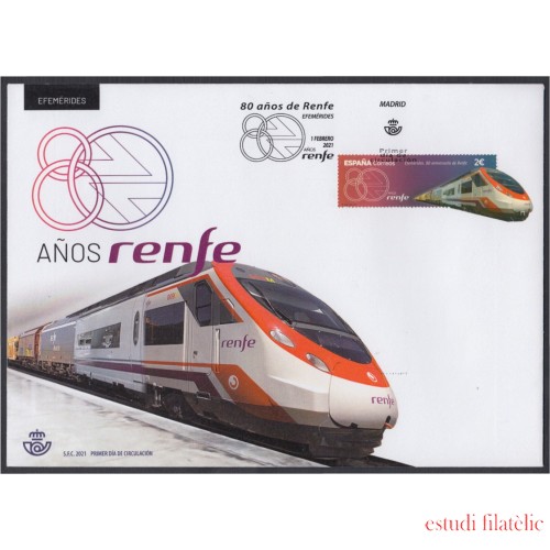 España Spain 5455 2021 80 Aniversario de RENFE SPD Sobre Primer Día