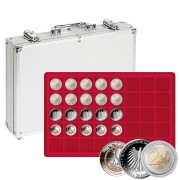 Lindner S2340-200 Maletín de aluminio con 5 bandejas de monedas rojas para 200 monedas o cápsulas de monedas de hasta 34 mm Ø 