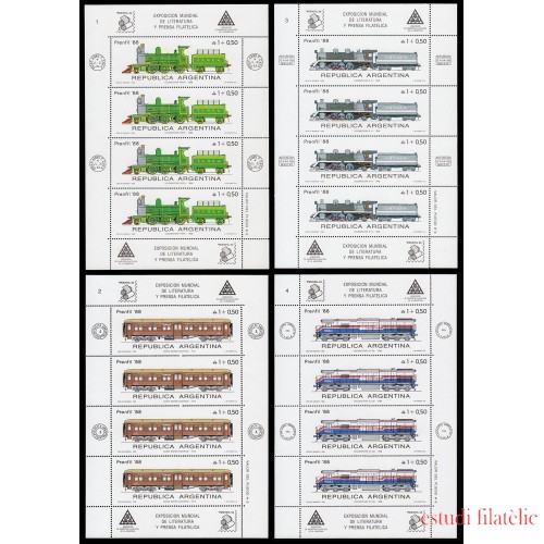 Argentina 1627/30 1988 Locomotoras y vagones tren MNH 