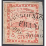 Argentina 1 1858 Confederación Confederation Sobre fragmento Usado