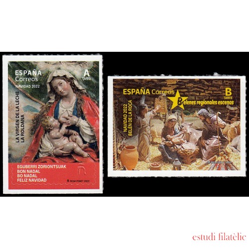 España Spain 5622/23 2022 Navidad. La Virgen de la Leche. Belén de Roca MNH Tarifa A Tarifa B