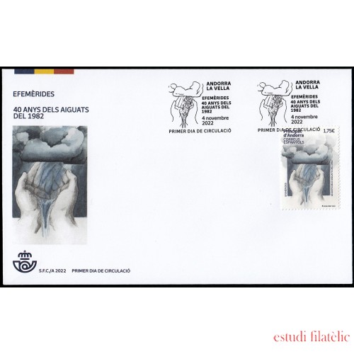 Andorra Española 535 2022 Efemérides 40 anys dels Aiguats del 1982 SPD Sobre Primer Día