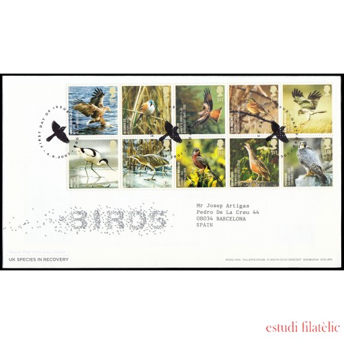 Gran Bretaña 2922/31 2007 SPD FDC Fauna Protección de Pájaros Sobre primer día