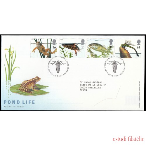 Gran Bretaña 2262/65 2001 SPD FDC Europa Fauna de los Estanques Sobre primer día