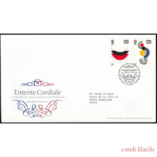 Gran Bretaña 2546/47 2004 SPD FDC Centenario del Entente Cordiale Sobre primer día