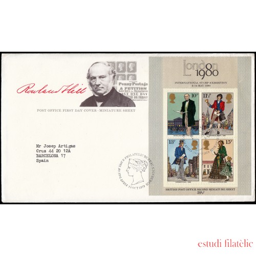 Gran Bretaña HB 2 1979 SPD FDC 100 Años Fallecimiento de Rowland Hill Sobre primer día