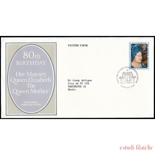 Gran Bretaña 950 1980 SPD FDC 80 Aniversario de la Reina Madre Isabel Sobre primer día