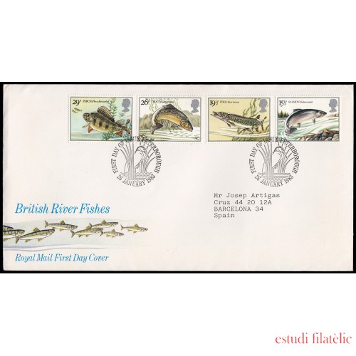 Gran Bretaña 1067/70 1983 SPD FDC Peces de Río Británicos Sobre primer día