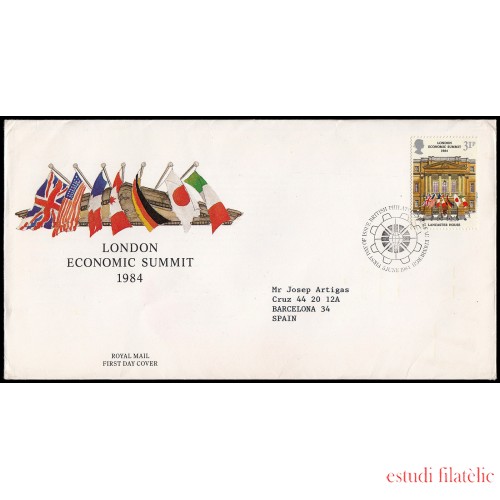 Gran Bretaña 1130 1984 SPD FDC Cumbre Económica en Londres Sobre primer día