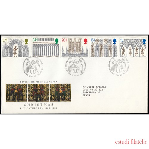 Gran Bretaña 1415/19 1989 SPD FDC Navidad Catedral de Ely Sobre primer día