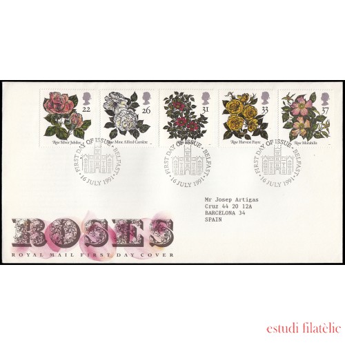 Gran Bretaña 1551/55 1991 SPD FDC Flores Variedades de Rosas Sobre primer día