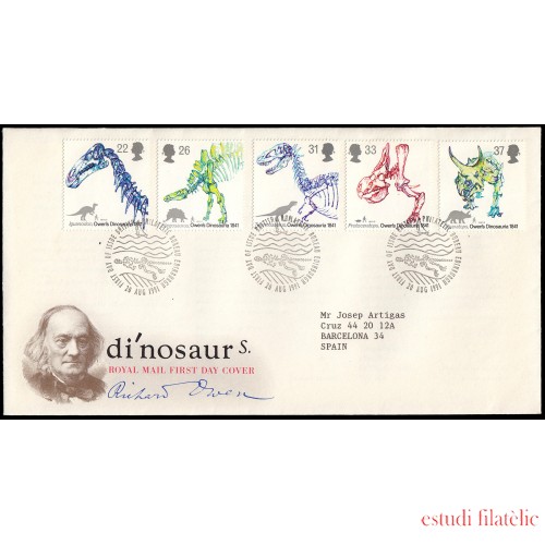 Gran Bretaña 1556/60 1991 SPD FDC Denominación Dinosaurios por Sir Richard Owen Sobre primer día