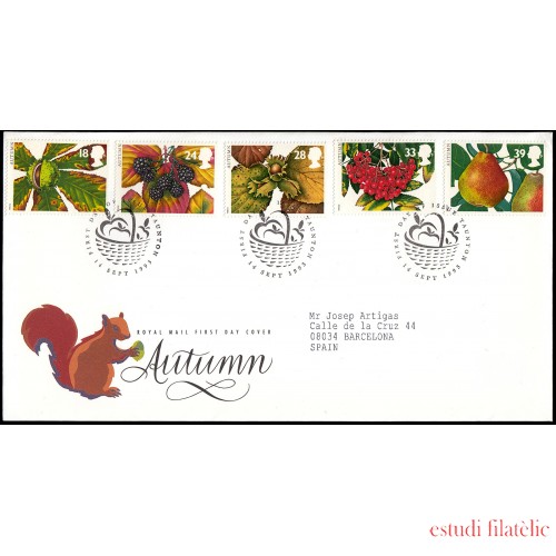 Gran Bretaña 1692/96 1993 SPD FDC Frutas de Otoño Sobre primer día