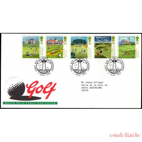 Gran Bretaña 1767/71 1994 SPD FDC Golf Campos Famosos de Escocia Sobre primer día