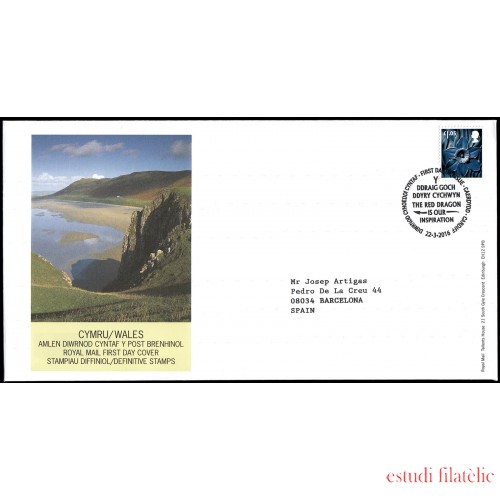 Gran Bretaña 4274E 2016 SPD FDC Serie Regional País de Gales Sobre primer día Cardiff