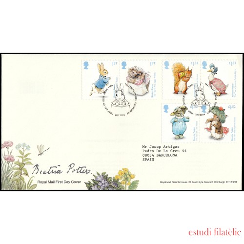 Gran Bretaña 4326/31 2016 SPD FDC 150 Aniv. Nacimiento de Beatrix Potter Sobre primer día Tallents House