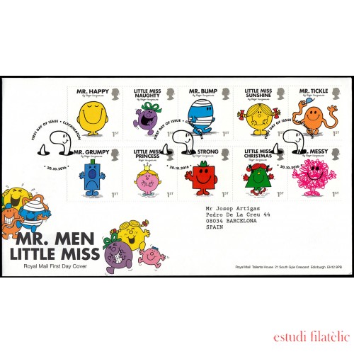 Gran Bretaña 4361/70 2016 SPD FDC 45 Aniv. Libros infantiles Mr.Men Little Miss Sobre primer día Cleckheaton