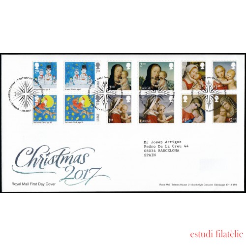 Gran Bretaña 4525/36 2017 SPD FDC Navidad Autoadhesivos Sobre primer día Bethlehem