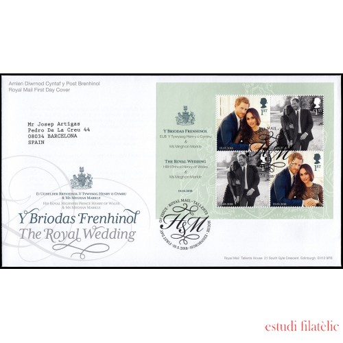 Gran Bretaña 4634/35 F4634 2018 SPD FDC Boda Real Príncipe Enrique y Meghan Markle Sobre primer día Tallents House