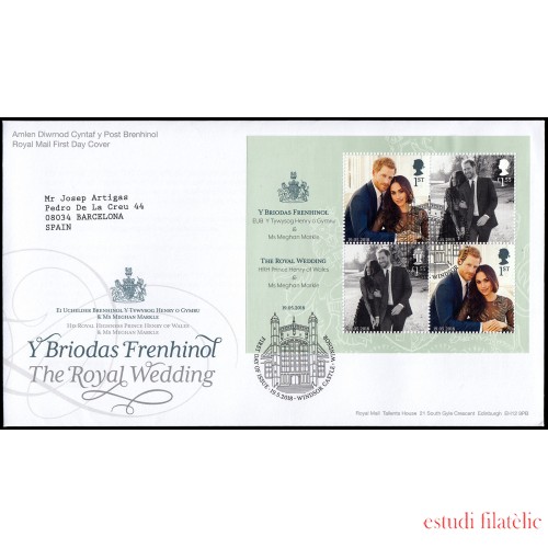 Gran Bretaña 4634/35 F4634 2018 SPD FDC Boda Real Príncipe Enrique y Meghan Markle Sobre primer día Windsor Castle