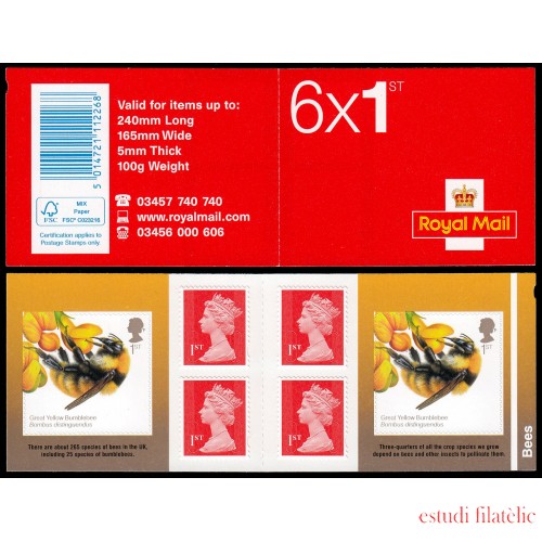 Gran Bretaña 4192 C4192 2015 Fauna Abejas Carné MNH