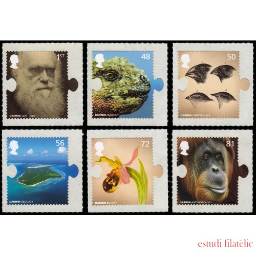 Gran Bretaña 3092/97 2009 Charles Darwin Autoadhesivos MNH