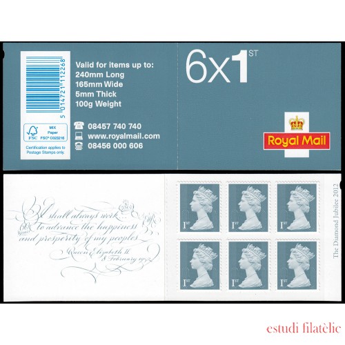 Gran Bretaña 3598 C3598-2 2012 Serie Reina Isabel II Carné MNH