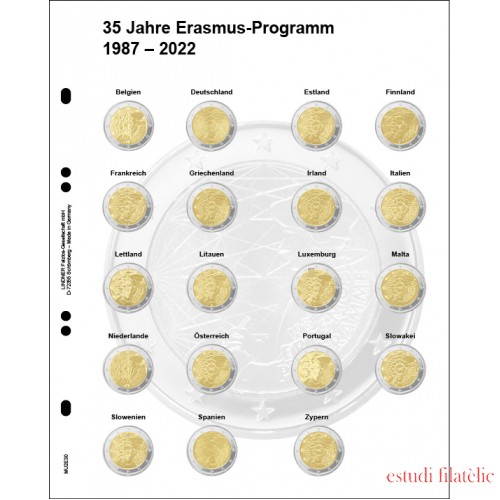 Lindner MU2E30 Hojas individuales pre-impresa para monedas de 2 € conmemorativos