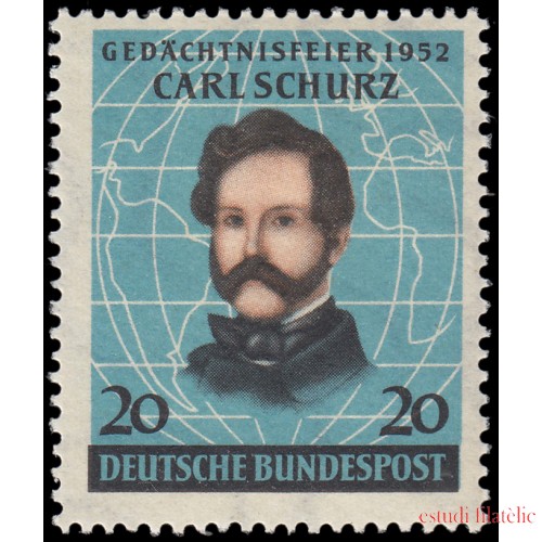 Alemania Federal Germany 41 1952 Centenario de la llegada a EEUU de Carl Schurz  MH