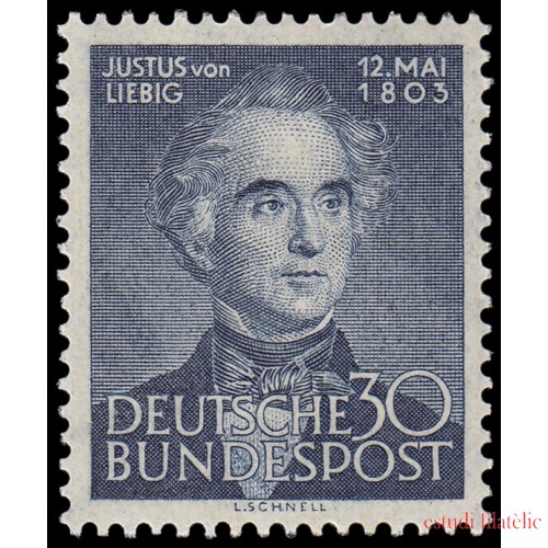 Alemania Federal Germany 52 1953 150 aniv. del nacimiento del químico Justus Liebig (1803-1873) MNH