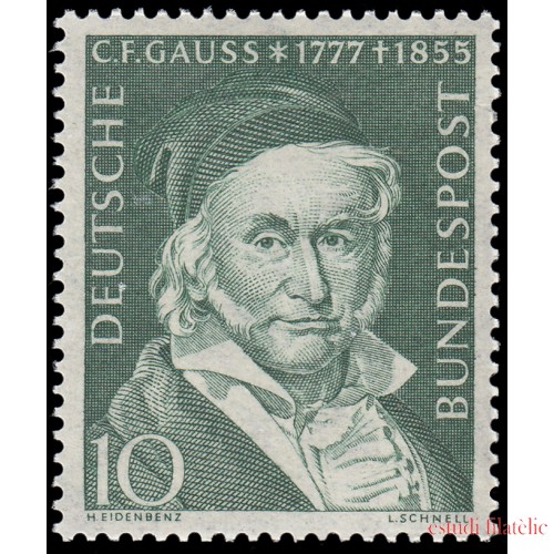 Alemania Federal Germany 80 1955  Centenario de la muerte del astrónomo y matemático Carl Friedrich Gauss (1777-1855) MNH