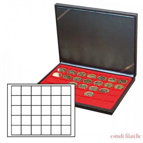 Lindner 2364-2115E Estuche para monedas NERA M con plantilla para monedas en color rojo claro con 30 casilleros cuadrados para monedas/cápsulas para monedas de hasta 38 mm