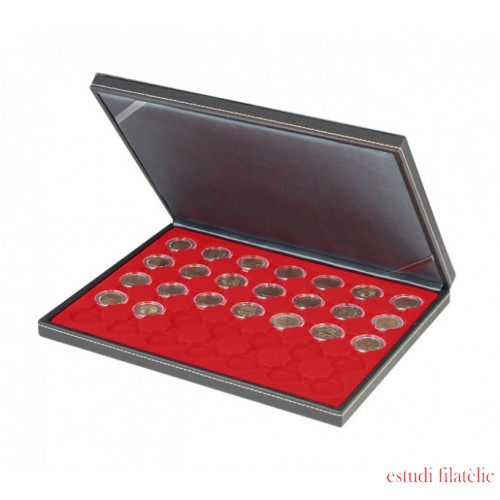 Lindner 2364-2530E_1 Estuche para monedas NERA M con plantilla para monedas en color rojo claro con 35 hoyos redondos para cápsulas para monedas de hasta 32 mm