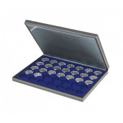 Lindner 2364-2530ME Estuche para monedas NERA M con plantilla para monedas en color azul oscuro con 35 hoyos redondos para cápsulas para monedas de hasta 32 mm