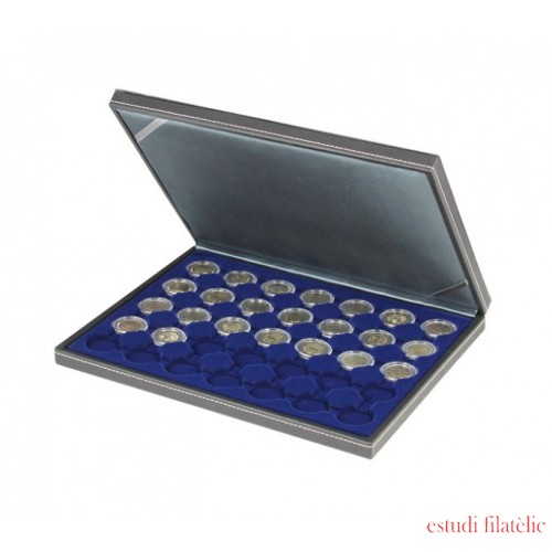 Lindner 2364-2530ME Estuche para monedas NERA M con plantilla para monedas en color azul oscuro con 35 hoyos redondos para cápsulas para monedas de hasta 32 mm