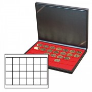 Lindner 2364-2124E Estuche para monedas NERA M con plantilla para monedas en color rojo claro con 24 casilleros cuadrados para monedas/cápsulas de hasta 42 mm