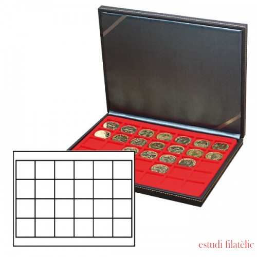 Lindner 2364-2124E Estuche para monedas NERA M con plantilla para monedas en color rojo claro con 24 casilleros cuadrados para monedas/cápsulas de hasta 42 mm