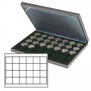 Lindner 2364-2124CE Estuche para monedas NERA M con plantilla para monedas en color negro con 24 casilleros cuadrados para monedas/cápsulas para monedas de hasta 42 mm