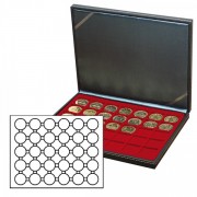 Lindner 2364-2626E Estuche para monedas NERA M con plantilla para monedas en color rojo oscuro con 30 hoyos redondos para cápsulas para monedas de hasta 39 mm