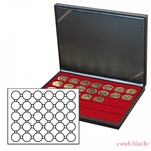 Lindner 2364-2626E Estuche para monedas NERA M con plantilla para monedas en color rojo oscuro con 30 hoyos redondos para cápsulas para monedas de hasta 39 mm