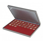 Lindner 2364-2754E Estuche para monedas NERA M con plantilla para monedas en color rojo oscuro con 54 hoyos redondos para monedas con un diámetro de 25,75 