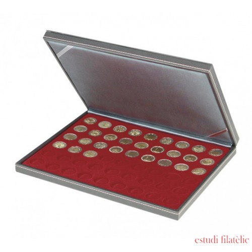 Lindner 2364-2754E Estuche para monedas NERA M con plantilla para monedas en color rojo oscuro con 54 hoyos redondos para monedas con un diámetro de 25,75 