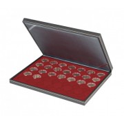 Lindner 2364-2930E Estuche para monedas NERA M con plantilla para monedas en color rojo oscuro con 35 hoyos redondos para cápsulas para monedas de hasta 32 mm