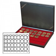 Lindner 2364-2956E Estuche para monedas NERA M con plantilla para monedas en color rojo oscuro para 5 series de monedas euro de curso en cápsulas para monedas LINDNER