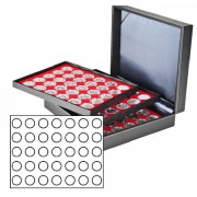 Lindner 2365-2111E Estuche para monedas NERA XL con 3 tableros y plantillas para monedas en color rojo claro para 105 monedas con un diámetro de 32,5 mm